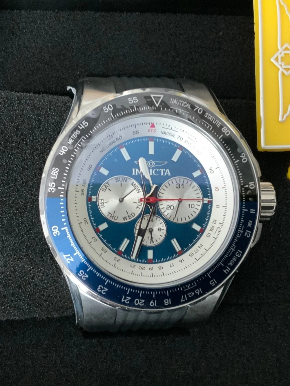 Mens Invicta Aviator Stainless Steel Quartz Watch 32916 Black Blue Silver